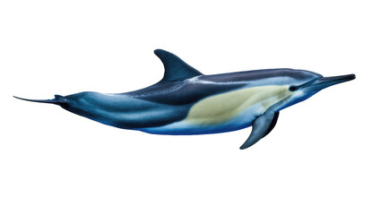Fototapeta premium Graceful common dolphin in mid-swim, showcasing its beautiful blue and yellow patterns