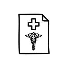 Obraz premium Medical Document Icon with Cross and Caduceus Symbol for Healthcare Concept
