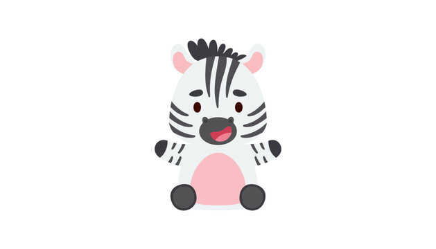 A cute cartoon zebra illustration with a happy face and pink belly