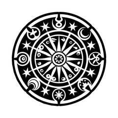 Fototapeta premium Zodiac wheel tattoo icon in glyph style