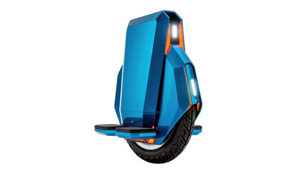 Sleek futuristic electric unicycle for urban mobility, vibrant blue with glowing lights © Sindre