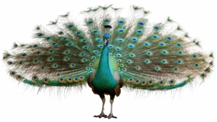 Fotobehang Pauw Magnificent green peacock displaying its stunning iridescent tail feathers in full fan mode  © Ryan