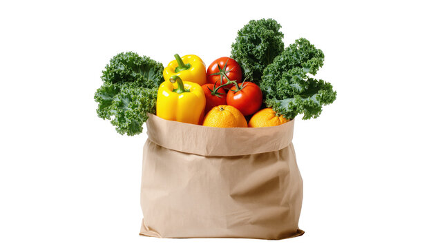 Vibrant fresh organic produce in a rustic brown paper shopping bag for healthy diet