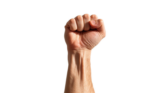 Clenched human fist raised up in a powerful gesture of strength and determination