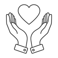 Fototapeta premium Hands holding a heart symbol simple outline illustration minimalistic design black lines on white background kindness concept charity theme love representation
