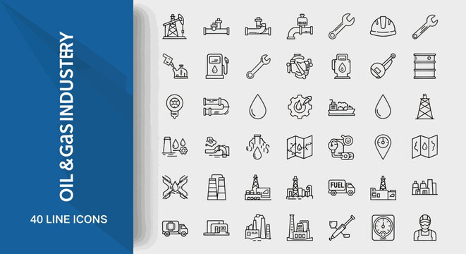 The oil and gas industry icons depict various equipment and facilities.