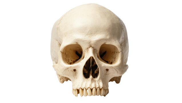 Detailed human skull model from front view, a scientific and anatomical bone structure