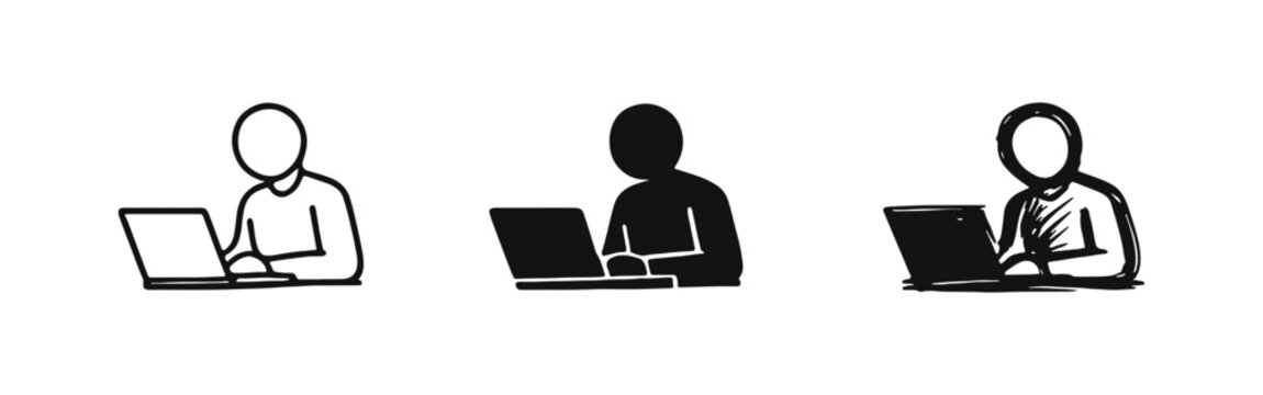 Person Working on Laptop Icons: Depicting Remote Work, Online Learning, and Digital Productivity.