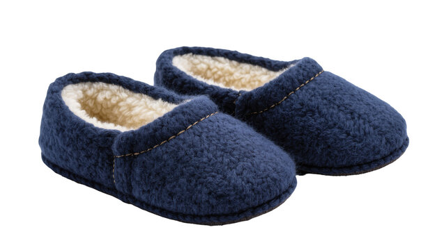 Comfortable dark blue knitted slippers with plush beige lining for relaxed indoor lounging