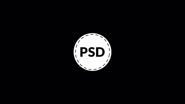 Psd file sticker logo icon animation  psd circle  psd icon  Psd file document icon symbol graphic format image animation digital data computer in transparent background in 4k animation with alpha chan