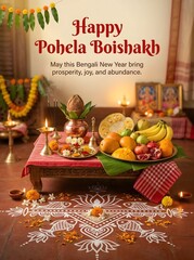 Obraz premium Happy pohela boishakh bengali new year celebration with traditional food and decorations