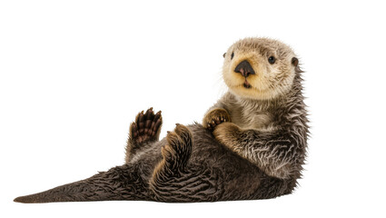 Naklejka premium Adorable sea otter floating on its back, showcasing its playful and curious nature