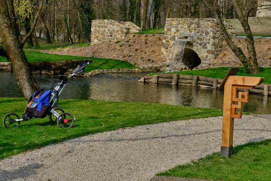 Disc golf cart green and lake
