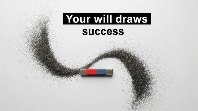 Magnet drawing success with willpower concept