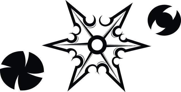 Shuriken and throwing star design with ninja tools