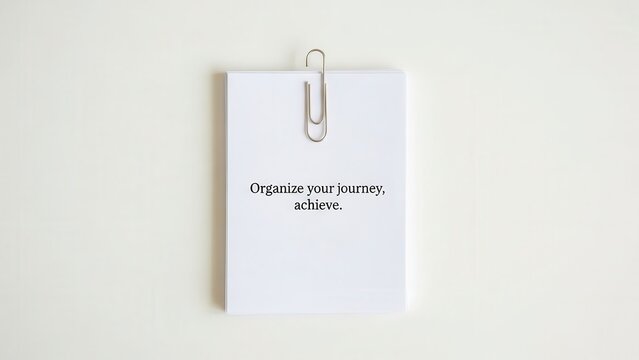 Paperclip Holds Motivational Note: Organize Your Journey, Achieve