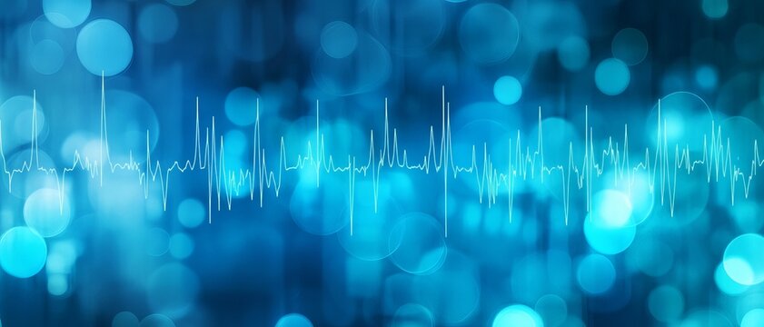 Cardiogram on a blue background showcasing digital health monitoring and medical data visualization.