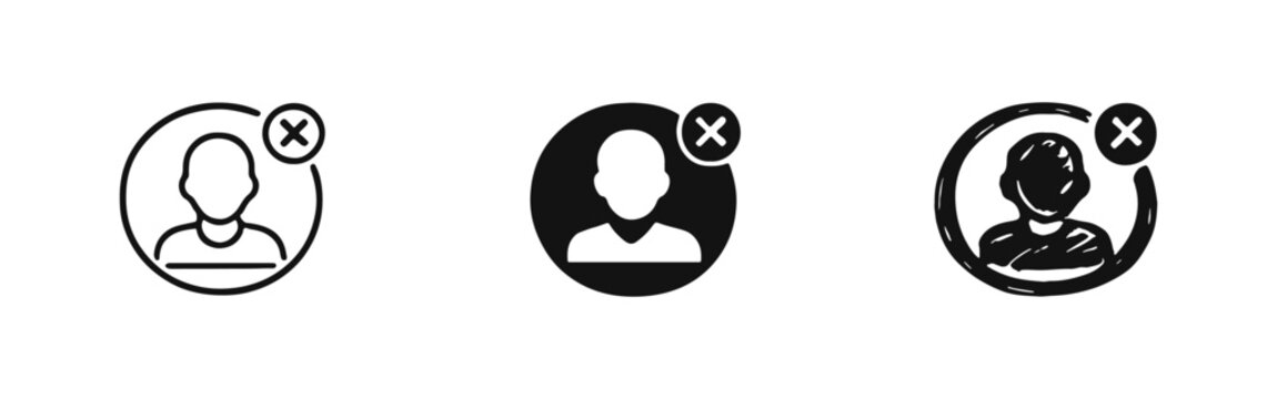 Restricted User Profile or Access Denied Icon Set - Filled, Outline, and Doodle Style