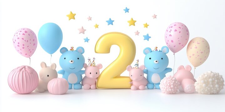 Delightful Second Birthday Party with Pastel Balloons, Adorable Teddy Bears, and Sweet Decorations