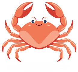 Fototapeta premium Happy cartoon crab with raised claws waving greeting sea creature illustration