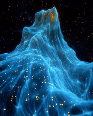 Naklejka premium Abstract Mountain of Dreamy Swirling Blue Lines with Elegant Ascent and Golden Accents in 3D Art