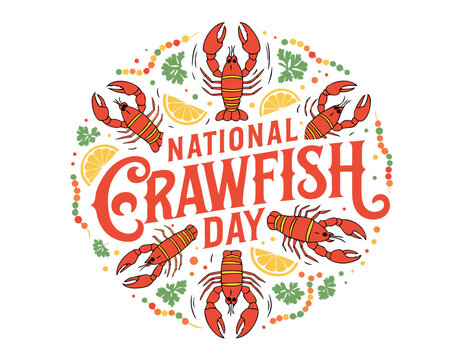 Happy National Crawfish Day Vector, Seafood Feast and Cajun Cuisine Illustration