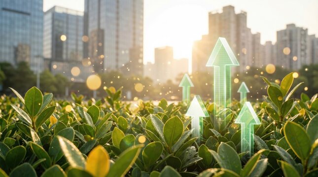 Esg sustainability report corporate green arrow growth urban garden sunrise hope