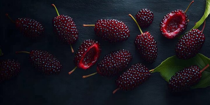 A stunning close-up of ripe mulberry fruits piled together, showcasing their rich color and texture.