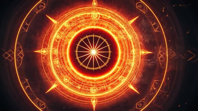 Fiery, glowing, circular, arcane symbols