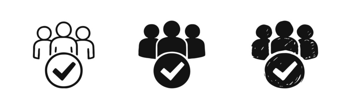 Group of People with Checkmark Icon Set - Team Approved, Verified, or Selected Vector Symbols