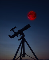 Fototapeta premium Astronomy telescope for observing Lunar eclipse, stars, planets and other celestial Milky Way objects.