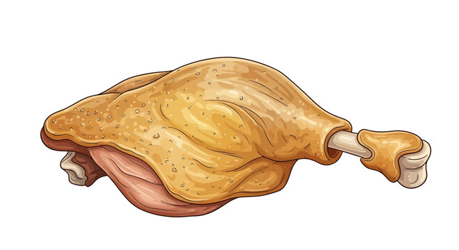 Golden Roasted Duck Leg on White Background