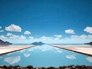 Obraz premium A breathtaking landscape reflects perfectly on still waters, creating a serene and dreamlike equilibrium of nature's beauty.