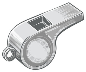 Illustration of a gray whistle, sporting equipment, isolated on white