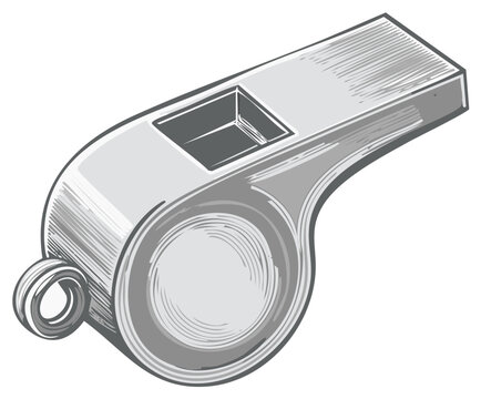 Illustration of a gray whistle, sporting equipment, isolated on white