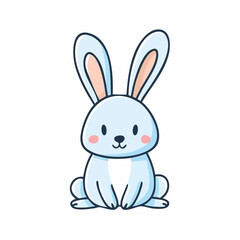 Obraz premium A cute cartoon blue rabbit sits facing forward with long ears.