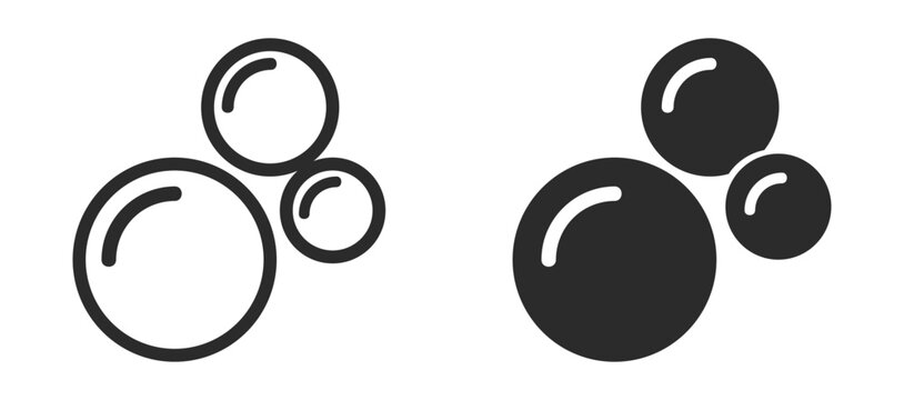Soap bubbles and foam outline icons, thin line hygiene cleaning water detergent symbols, simple round vector set for bath shower washing isolated on transparent background