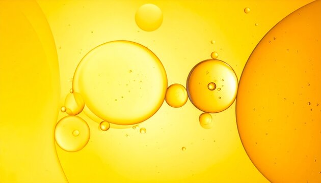 Abstract golden background with bright yellow bubbles and orange liquid drops creating a fresh champagne texture in a vector illustration backdrop