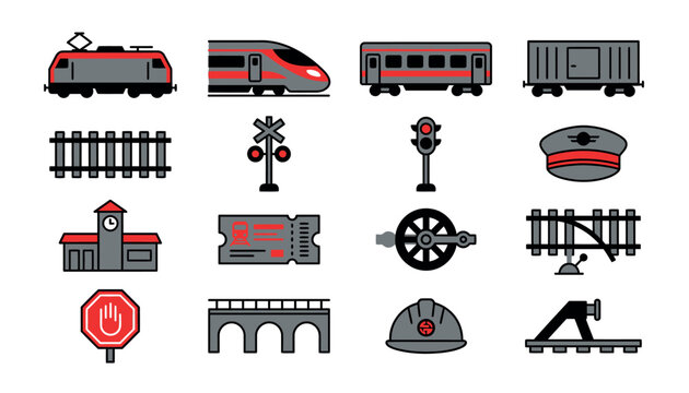 Transportation icons featuring trains and tracks.