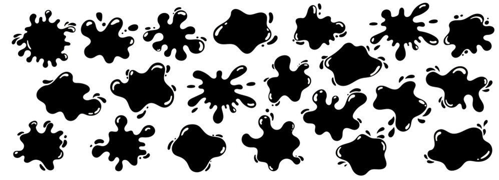 Splash puddle paint with water milk stain for blot shape drop. Figure frame splat with bg liquid vector for flat white set. Background blob splash with fluid water watery for milk banner design