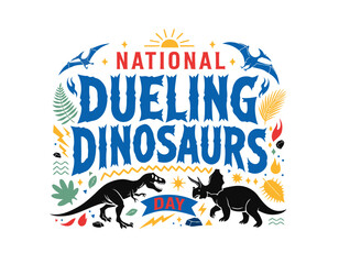 Two Dinosaurs Fighting Silhouette Vector, National Dueling Dinosaurs Day Design © tanvir