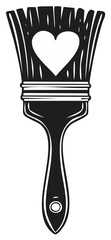 Fototapeta premium Paintbrush with heart symbol. Black and white illustration of art and love concept.