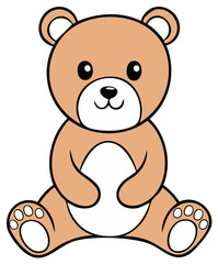 Naklejka premium Cartoon teddy bear illustration. Brown sitting stuffed animal smiling and happy.