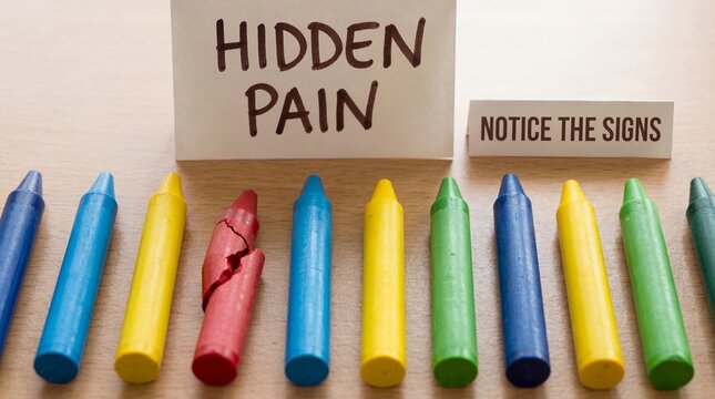 004 Hidden Pain Concept with Broken Crayon Notice