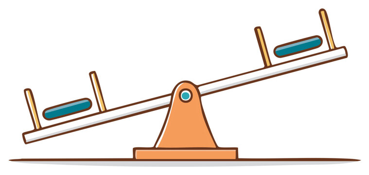 Illustration of a balancing seesaw teeter-totter tilted to one side indicating imbalance or weighing heavy in one direction.