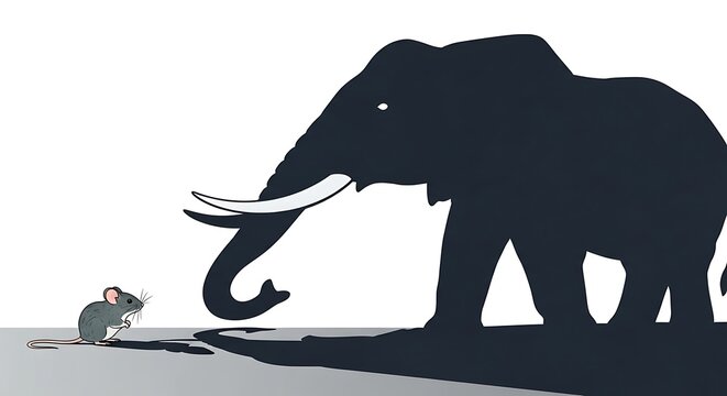 Elephant and mouse silhouette illustration.