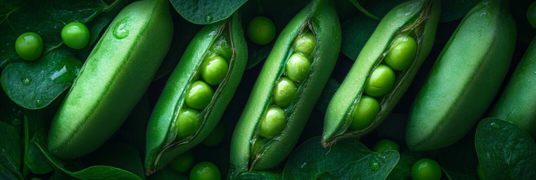 Lush Green Peas in a Still Life Composition A Close-Up of Fresh Sugar Snap Pea Pods and Seeds