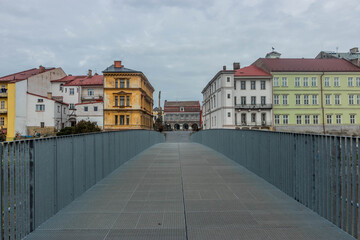 Obraz premium Komenskeho bridge over Labe river in Jaromer, Czechia