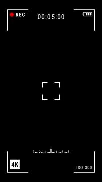 4K Vertical Video camera viewfinder screen overlay on black background , recording overlay frame with timecode counter, 4K video.