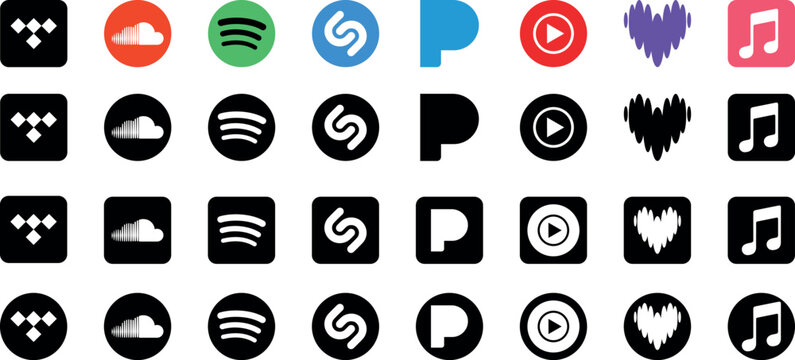 Popular Music Streaming App Logo Icon Set with Spotify Apple Music and YouTube Music